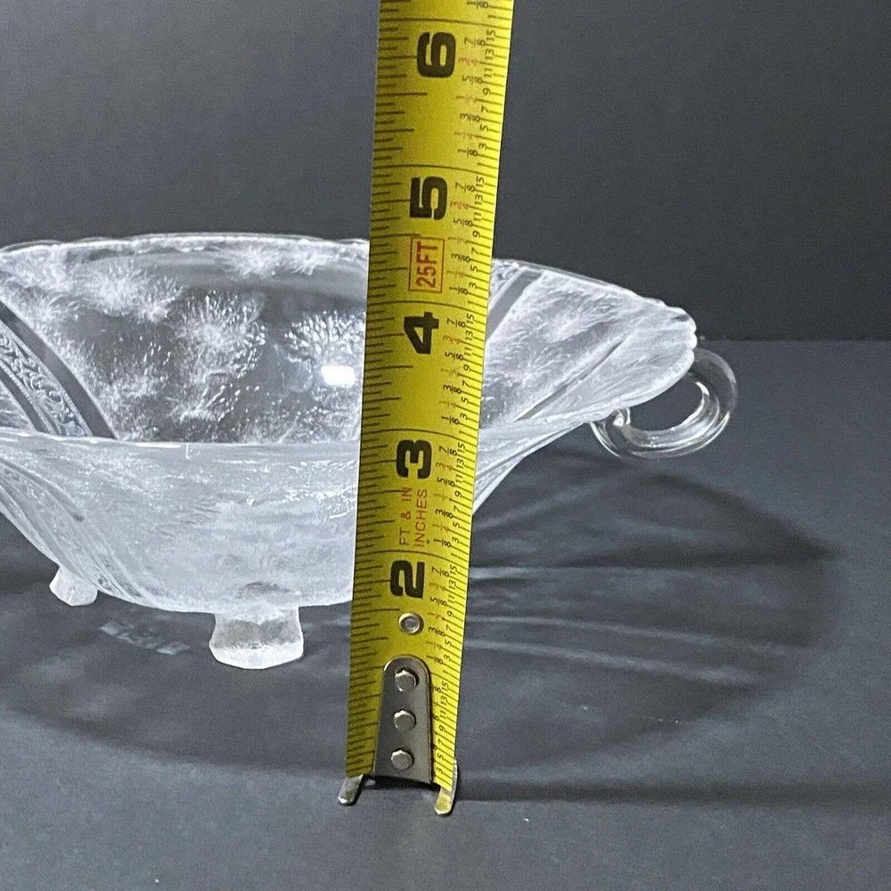 Vintage Heisey Glass Antarctic Etched Clear Bowl Four Toe Two Handle Rare 8.75